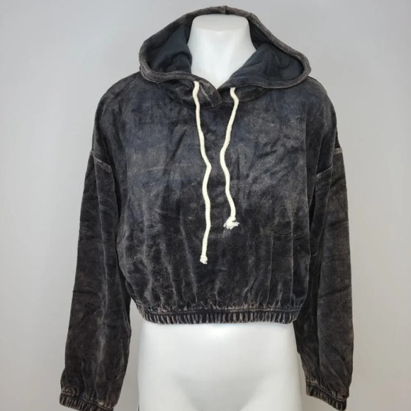 Fashion Nova Double Zero Velour Crop Hoodie - Picture 1 of 6